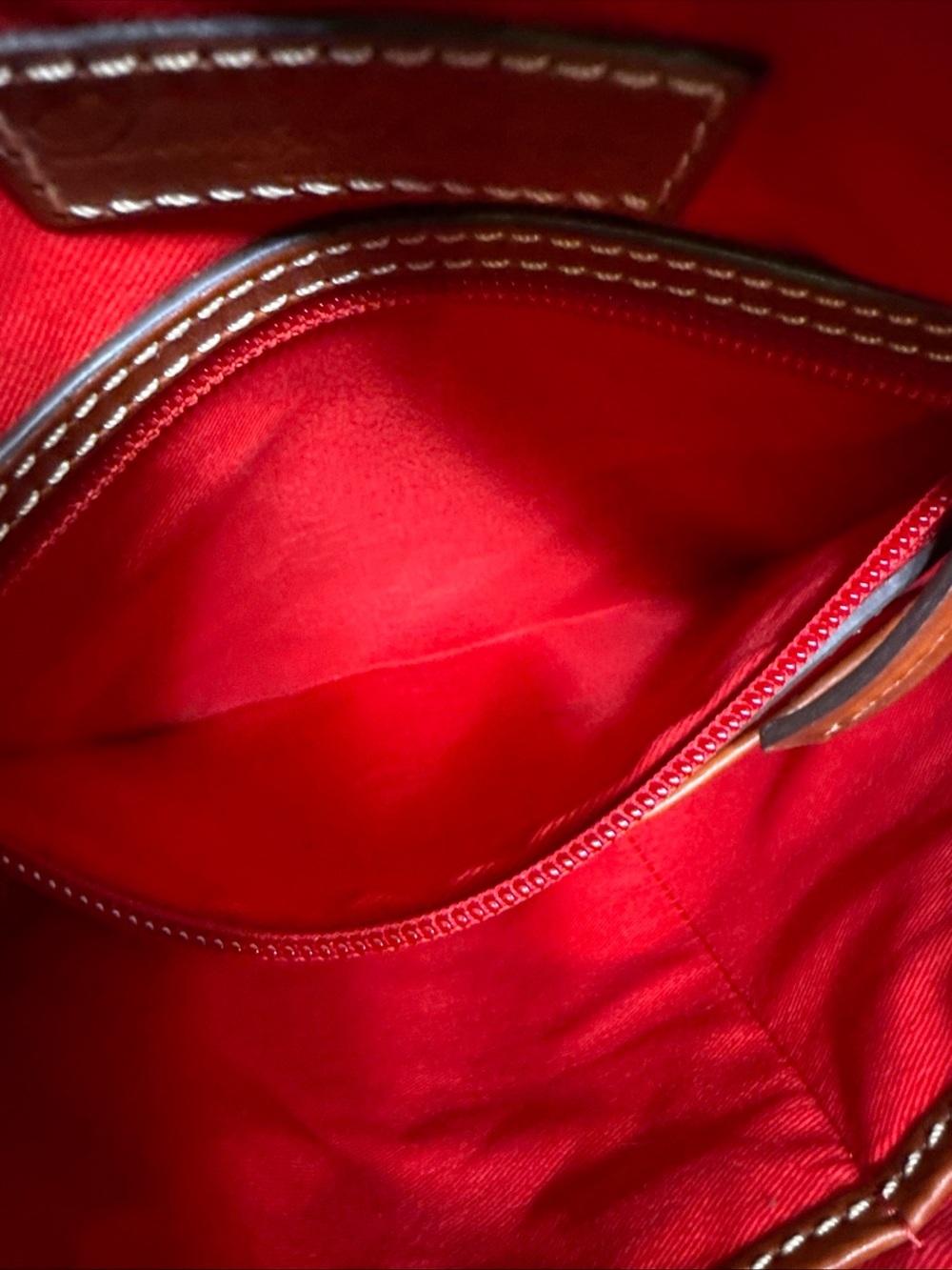Dooney & Bourke Red Pebble Leather Shoulder Bag with Brown Trim - Picture 16 of 16